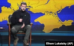 Президент Украины Владимир Зеленский во время итоговой пресс-конференции. Киев, 19 декабря 2023 года