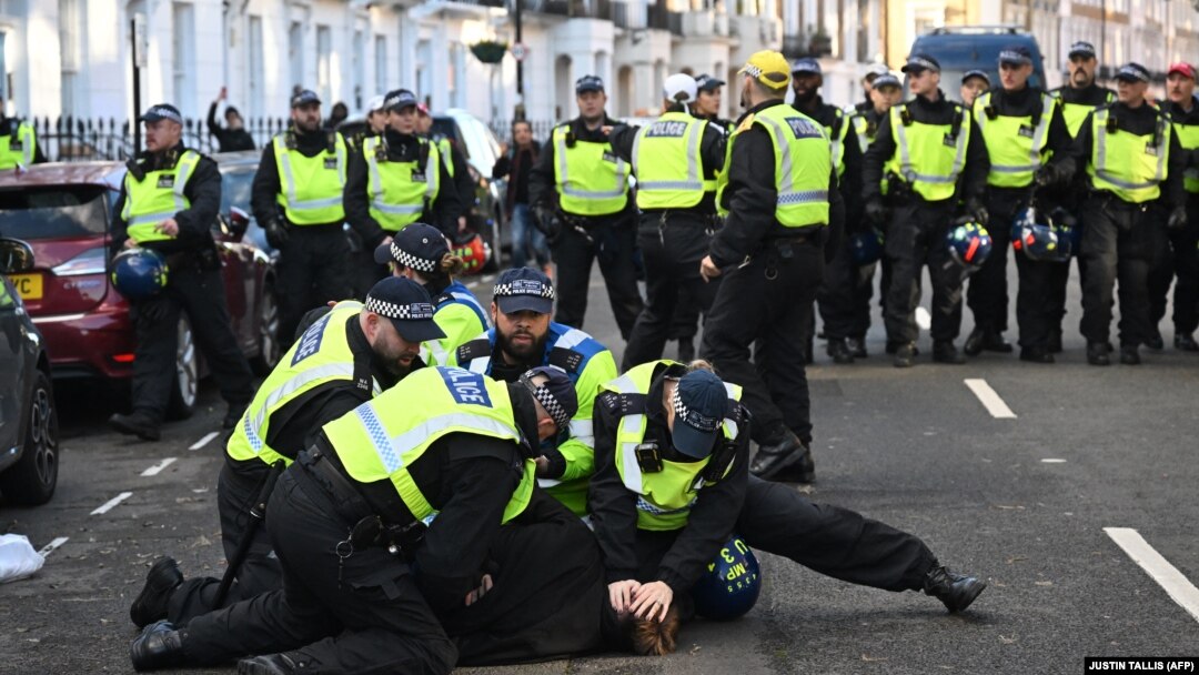 Londonska policija hapsi jednog od demonstranata sa kontra protesta 11. novembra 
