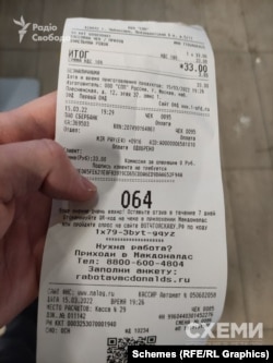 Фотографія чеку від 15 березня із закладу McDonald’s в Чебоксарах