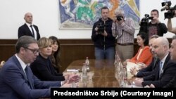 Sastanak predsednika Srbije Aleksandra Vučića sa izvestiocem Evropskog parlamenta za Srbiju Vladimirom Bilčikom i članom Delegacije Odbora Evropskog parlamenta za stabilizaciju i pridruživanje Evropskoj uniji Matjažom Nemecom, 30. septembar 2022.