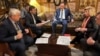 Уповноважений Верховної Ради України з прав людини Дмитро Лубінець (другий зліва) під час переговорів із російським омбудсменом Тетяною Москальковою. Анкара, Туреччина, 12 січня 2023 року 