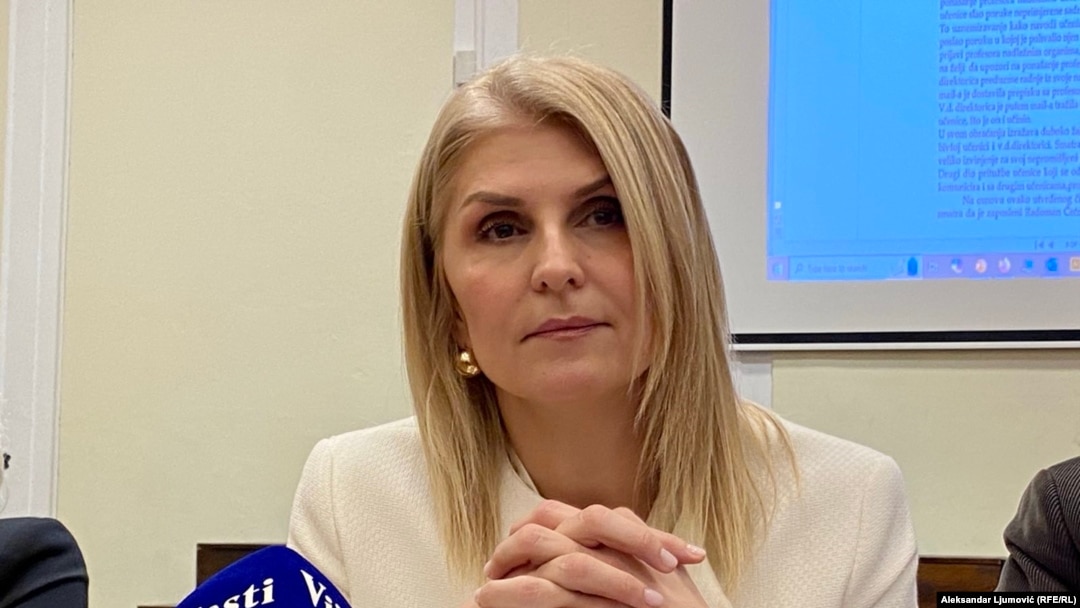 Biljana Vučurović direktorica podgoričke Gimnazije "Slobodan Škerović", na konferenciji za medije u Podgorici. Crna Gora, 9. decembar 2024. 