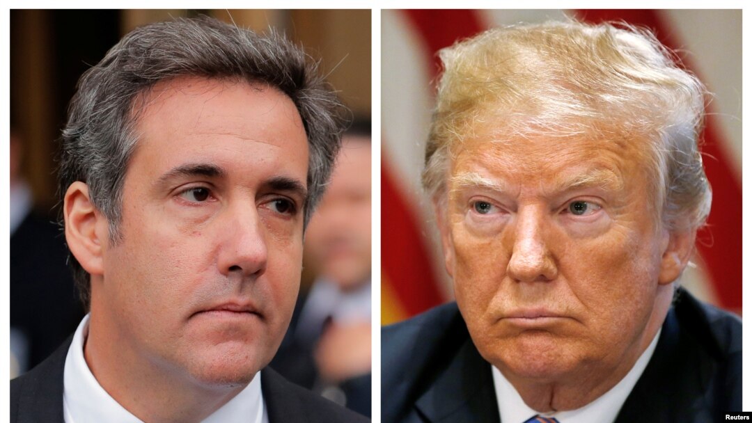 A composite file photo of U.S. President Donald Trump (right) and his former Michael Cohen 