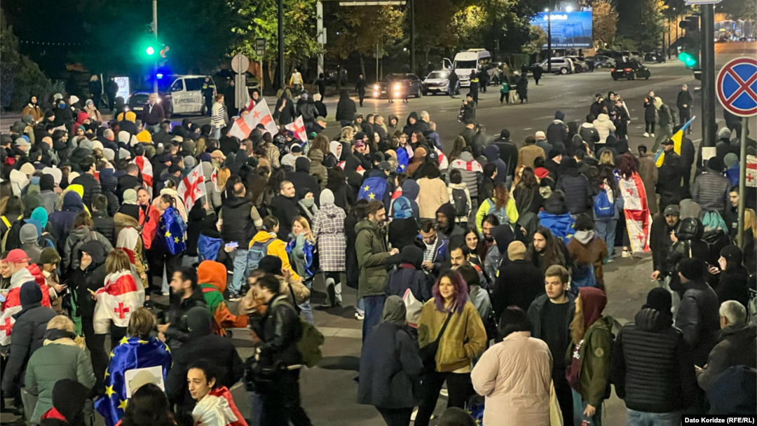 Protesters gather in Tbilisi on November 4.