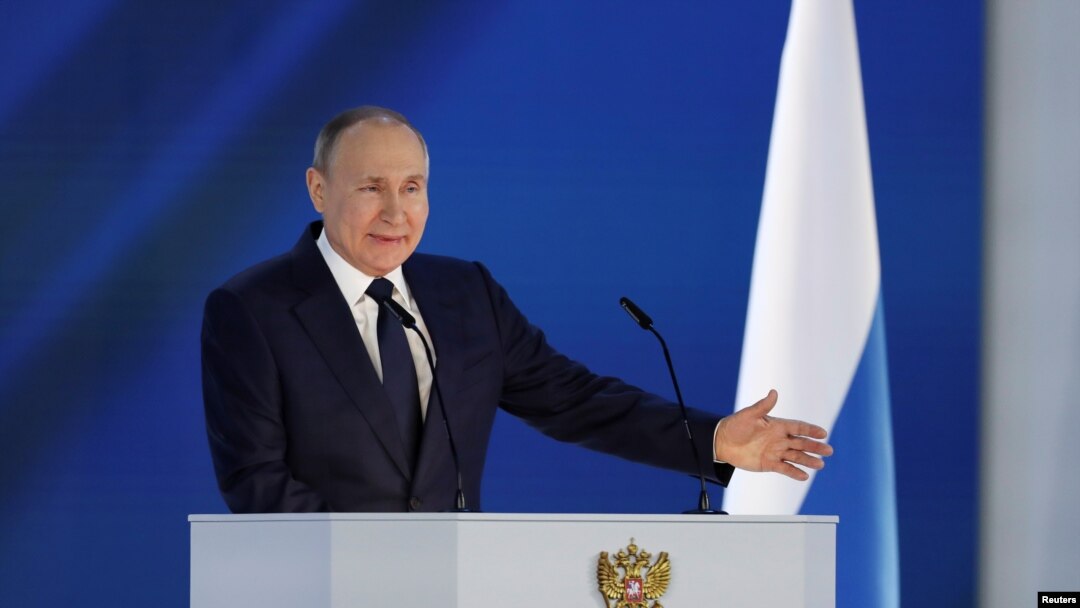 Владимир Путин выступает с посланием. Москва, 21 апреля 2021 года.