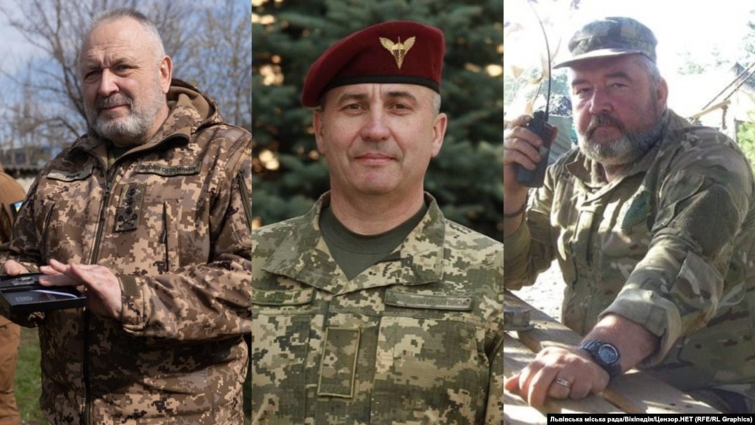 Колаж: екскомбриг 125-ї бригади ТрО генерал-лейтенант Артур Горбенко, екскомандувач ОТУ «Харків» бригадний генерал Юрій Галушкін, екскомандир 415-го батальйону 23-ї ОМБр полковник Ілля Лапін (зліва направо)