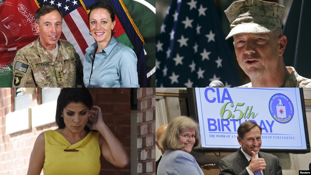 (Clockwise from top left) General David Petraeus and Paula Broadwell; U.S. Marine General John Allen; David Petraeus with his wife, Holly; and Jill Kelley