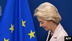 European Commission President Ursula Von der Leyen arrives prior to a meeting at the EU headquarters in Brussels, on May 20, 2025.