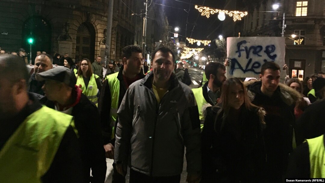Aleksandar Obradović na antivladinom protestu "Jedan od pet miliona" u Beogradu, 21. decembra 2019.