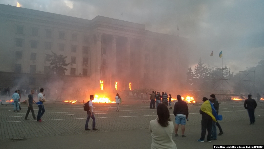 Scores of people died in a blaze in Odesa in may 2014 that was apparently set off by firebombs thrown inside a building where they had sought refuge amid street fighting. (file photo)