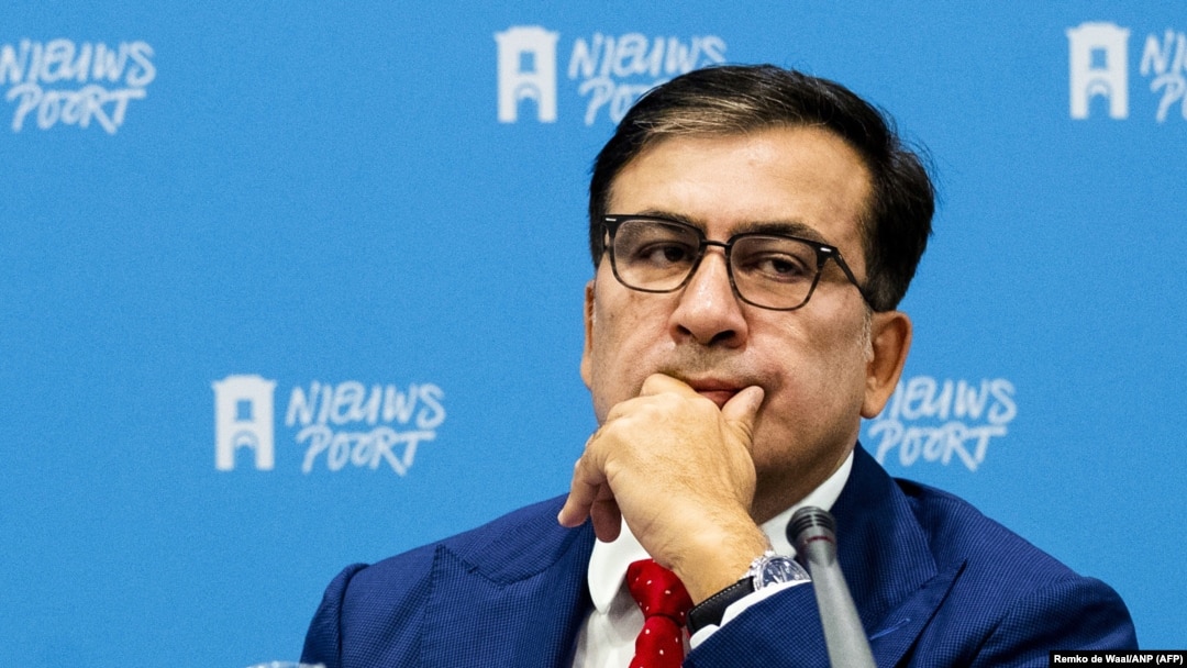 Former Georgian President and Ukrainian opposition leader Mikheil Saakashvili speaks in the Netherlands on May 29, 2018.