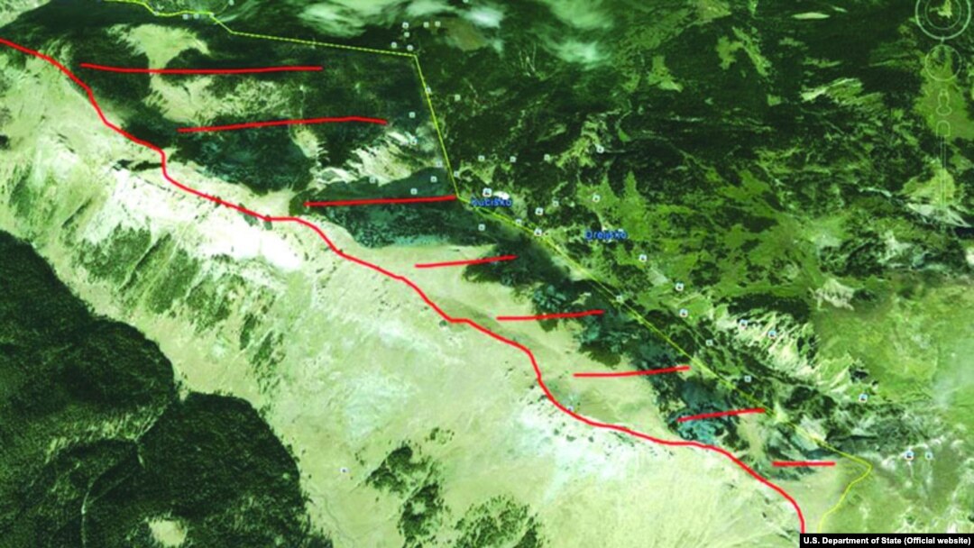 Mapa graničnog područja između Crne Gore i Kosova.