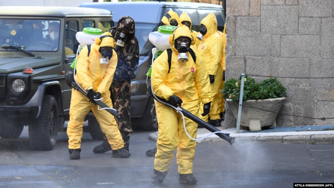 Disinfecting the streets in Budapest, Hungary, in August, in a training exercise for emergency officials. (file photo)