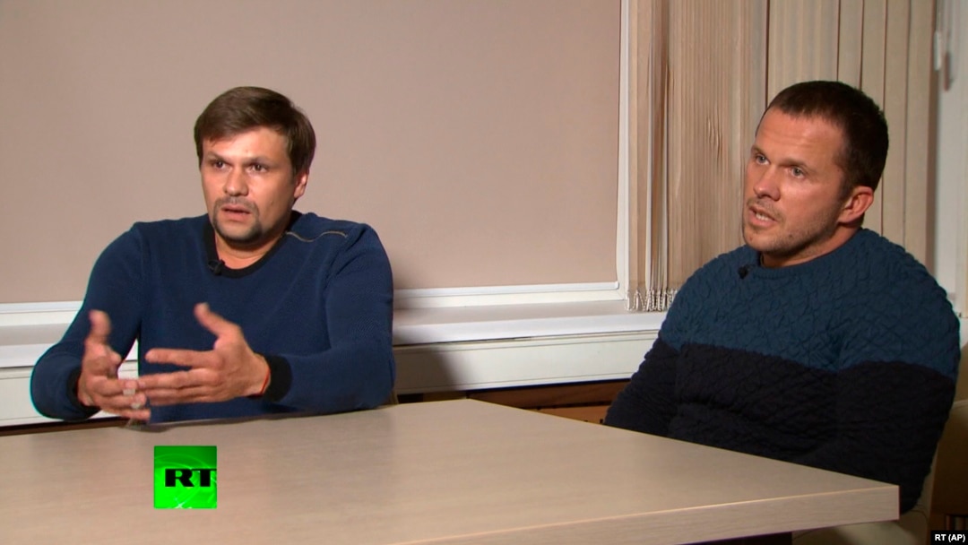 «Руслан Боширов» і «Олександр Петров» під час інтерв'ю телеканалу «Россия сегодня» 