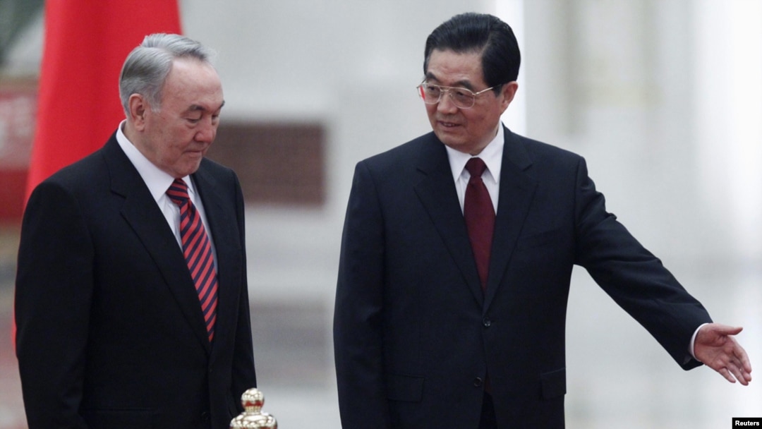 Kazakh President Nursultan Nazarbaev (left) visited his Chinese counterpart Hu Jintao in Beijing in February.