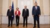 Predsjednica Evropske komisije Ursula von der Leyen s članovima Predsjedništva BiH Željkom Komšićem (lijevo), Šefikom Džaferovićem i Miloradom Dodikom u Sarajevu, 30. septembra 2021.