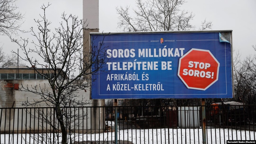 An anti-Soros billboard placed by the Hungarian government.