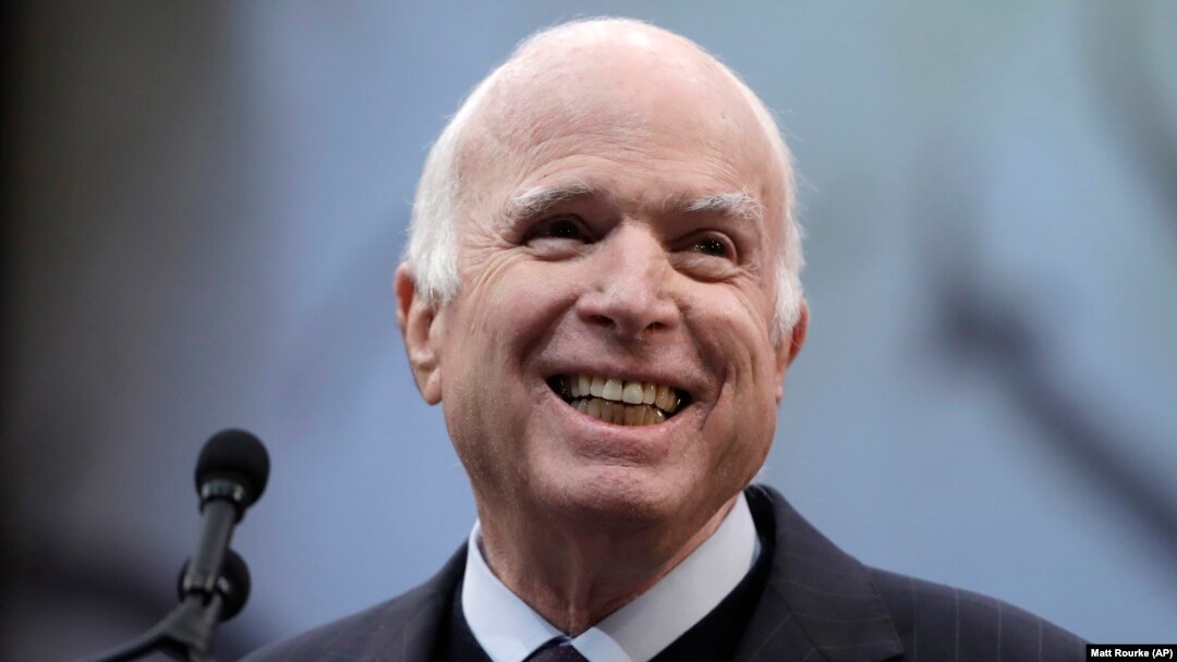 Senator John McCain smiles upon receiving the Liberty Medal from the National Constitution Center in Philadelphia in October 2017. 
