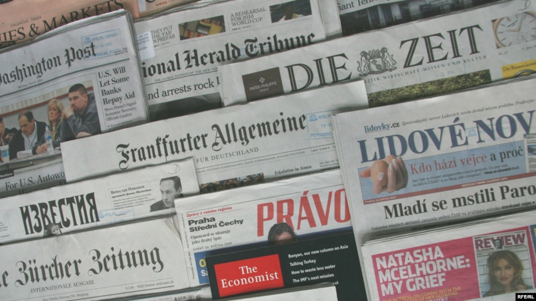 Generic – A photo of International and Russian newspapers, Prague, 17Jun2009