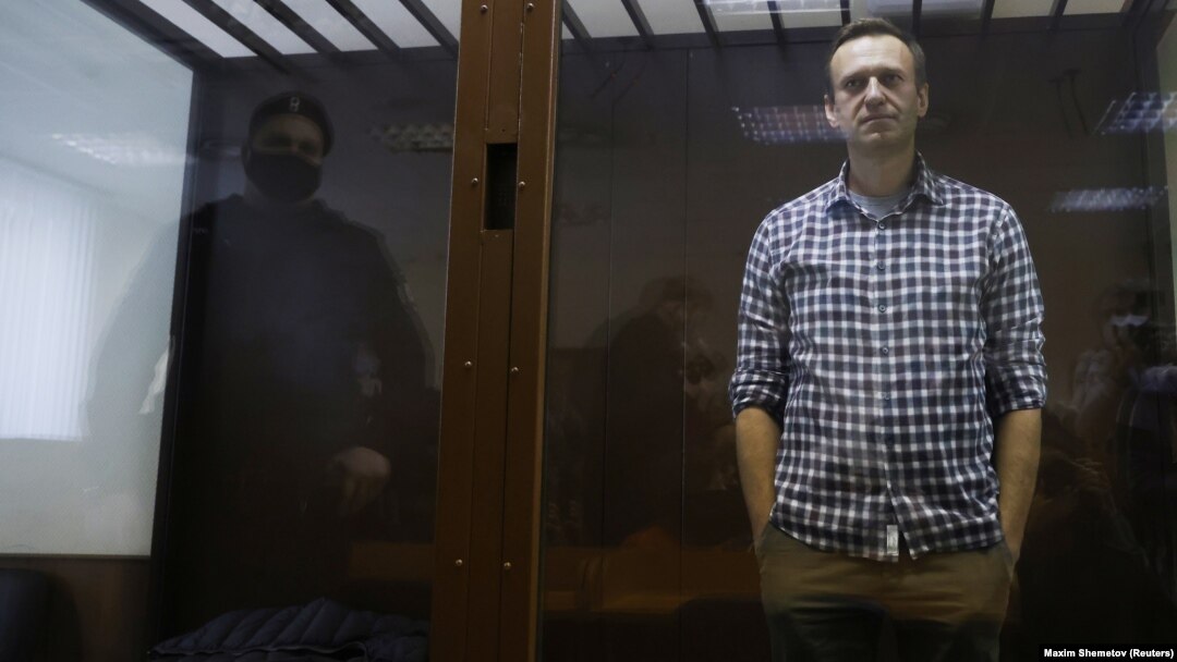 Russian opposition leader Aleksei Navalny attends a hearing in Moscow on February 20.